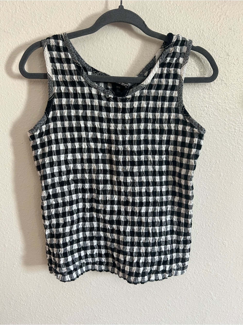 Vintage Y2K Fashion Bug Gingham Crinkle Tank Top Womens Size L
